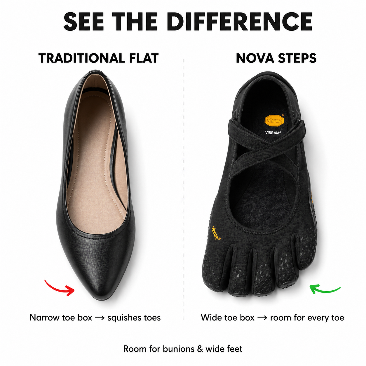 Classic FiveFingers Ballet Flats, Split Toe Design, Breathable Barefoot Comfort